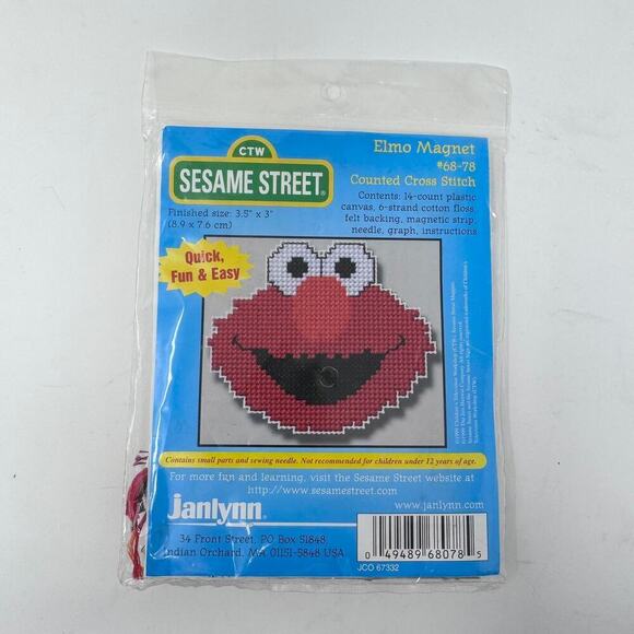 New VTG Janlynn Elmo Magnet Sesame Street 3.5" Counted Cross Stitch Kit #68-78 - Picture 1 of 6